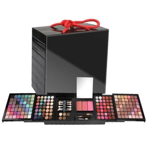 177 colors makeup kit with eyeshadow palette, blush, and mirror in a black multi-layer case