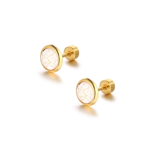 Vintage gold stud earrings with marble crack pattern and screw back closure