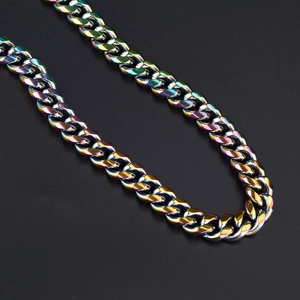 Rainbow Cuban link chain necklace in iridescent finish for hip hop street style