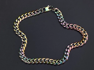 Rainbow Cuban link chain made of rainbow-colored titanium steel with a lobster clasp closure