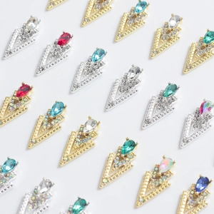 3D alloy nail art charms with colorful teardrop stones and sparkling rhinestones