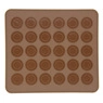Brown silicone baking mat with round indentations for macarons and heart chocolate