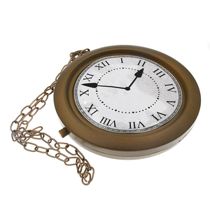 Detail of bronze Easter decorative clock prop with Roman numerals and long chain