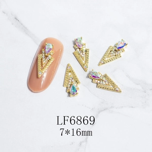 Detailed 7x16mm hollow arrow nail art charm with gold alloy and AB crystals
