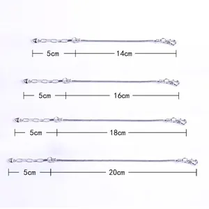 Size guide for blue ocean DIY charm bracelet with chain lengths from 14cm to 20cm