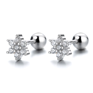 Elegant 925 sterling silver snowflake stud earrings with sparkling cubic zirconia stones