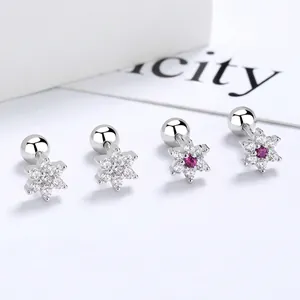 Snowflake Zircon Stud Earrings With 925 Sterling Silver Earring Post Screw Back Ball Closure Winter Jewelry For Women