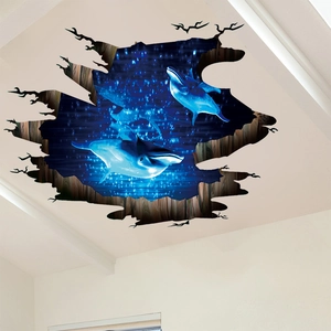 Detailed 3D dolphin wall sticker featuring ocean depth effect and realistic sea animals