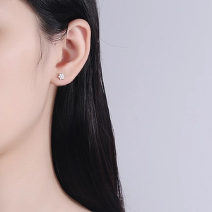 Minimalist S925 sterling silver snowflake stud earrings with sparkling cubic zirconia crystals