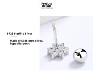 Macro shot of S925 sterling silver snowflake stud with secure screw ball back closure