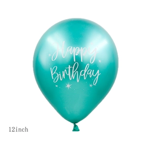 12-inch teal latex balloon with white Happy Birthday print and stars for party decor