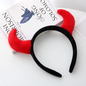 Red velvet devil horns headband with black flocking for Halloween party accessories
