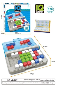 Detail showing the logical IQ game components with 120 challenges and puzzle pieces