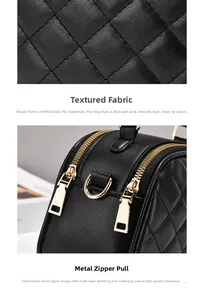 Detailed macro view of black quilted PU leather texture and golden polished metal hardware