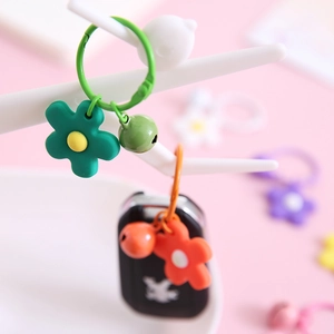Colorful candy-colored silicone flower keychain with matching bell for women's bags
