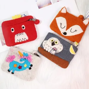 Handmade Wool Felt Coin Purse Cute Cartoon Animal Pattern Zipper Small Wallet Pouch Bag Storage For Change Keys Jewelry