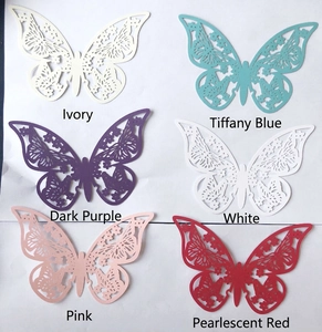 3D hollow laser-cut paper butterflies in six colors for party and wall decoration