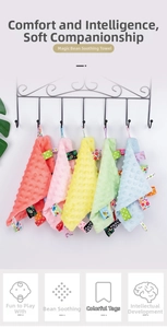 Baby sensory security blankets with colorful ribbons and soft textured minky dots