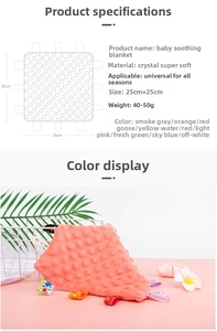 Detail view of pink textured baby minky comforter with 25x25cm size specifications