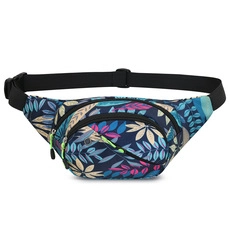 Detail of waterproof 400D Oxford waist bag with colorful plant pattern and plastic buckle