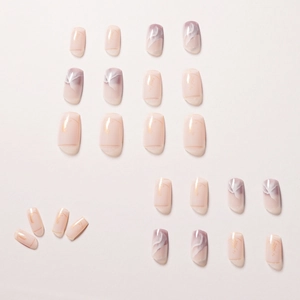 Short square marble ink press-on nails with gold foil accents and French gold lines