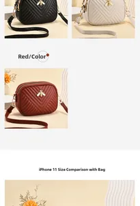 Quilted crossbody bag size comparison with iPhone 11 showing compact dimensions