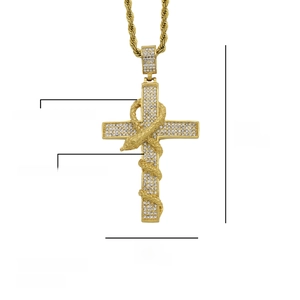 Detailed specs of the gold Ankh key cross pendant with rhinestones and measurements