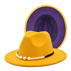 Chapeau Fedora En Feutre De Laine Femmes Bord Large Bicolore Avec Bande Künstliche Perles Strass Hiver Automne Chaud