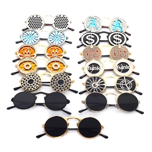 Steampunk round metal sunglasses collection with unique flip lens designs for party fashion