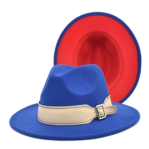 Two Tone Fedora Hut Wollfilz Breite Krempe Jazz Kappe Mit Ledergürtelschnalle Für Männer Und Frauen Outdoor Warm Herbst Winter