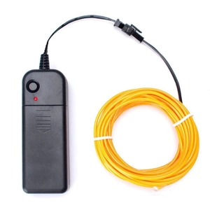 Detailed set of 3M yellow EL wire with a black battery box controller for decoration