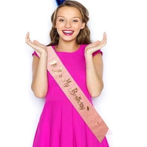 Pink glitter sash with golden 'It's My Birthday' text for 30th birthday party