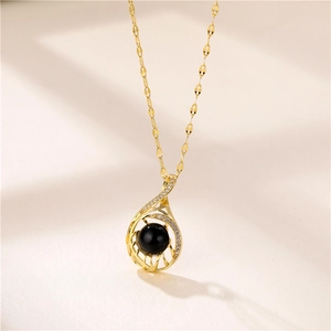 18K gold plated necklace with a teardrop-shaped color-changing pendant and small zircons