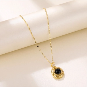 18K gold plated color changing stone necklace with micro-pave cubic zirconia pendant
