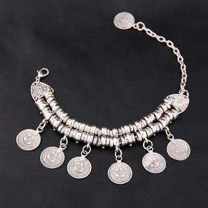 Vintage Coin Pendant Anklet Bracelet Alloy Metal Carved Bohemian Ethnic Retro Jewelry For Women Travel Wedding Accessory