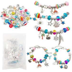 Rainbow DIY charm bracelet set with metal pendants and inspirational quote engraving