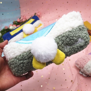 Japanese sailor style plush pencil case with cute pompom tail and large capacity