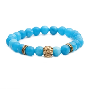 Fashion Beaded Bracelet Stone Agate With Alloy Skull Head Elastic Stretch Jewelry For Men And Women Trendy Style Gift