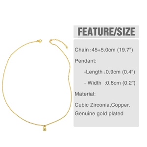 Detail of gold-plated padlock pendant with CZ stone on a 45+5cm titanium steel chain