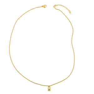 Detailed view of a gold-plated titanium necklace with a heart lock pendant and zircon