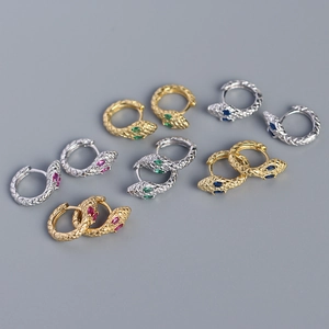 Snake Hoop Earrings 925 Sterling Silver With Colorful Gemstone Eyes Animal Shape Huggie Jewelry For Women Cool Style