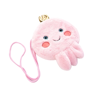 Pink plush unicorn jellyfish crossbody bag with golden crown and woven shoulder strap