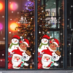 Christmas window stickers set with snowman, reindeer and Santa for holiday glass decoration