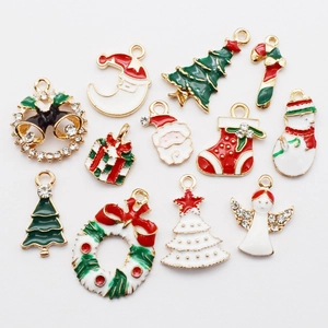 Lot de 12 pendentifs de Noël en émail avec Père Noël et sapin pour bijoux DIY
