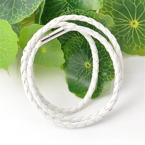Minimalist multi-layered white woven leather bracelet with a silver magnetic metal clasp