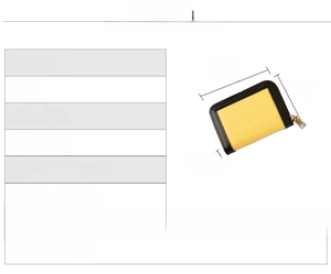 Detailed dimensions of yellow crocodile pattern card holder with 11 internal slots