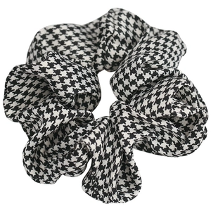 Elegant black and white houndstooth fabric scrunchie hair tie for women hairstyles