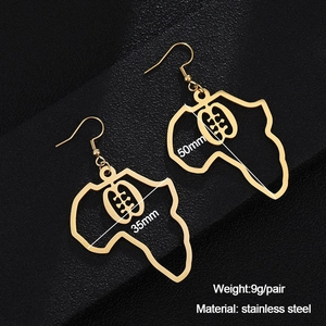 Detail view of African map hollow earrings in gold stainless steel with Adinkra symbol