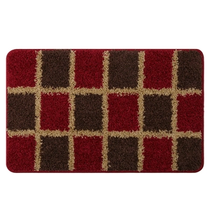 Chinese style plaid doormat with red and brown plush fabric for dust removal
