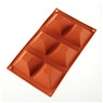 Detailed top view of a brick red 6-cavity square silicone mold for snowflake cakes